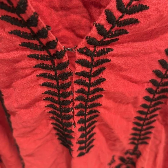 FREE PEOPLE Boho Embroidered Top Tunic or Mini Dress Hooded Swim Cover Up Red - Picture 11 of 15